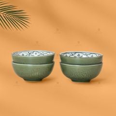 Bộ Bát Cơm Men Xanh Ngọc Vẽ Bèo