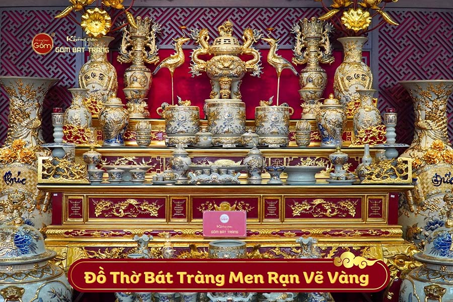 Đồ thờ Bát Tràng men rạn vẽ vàng